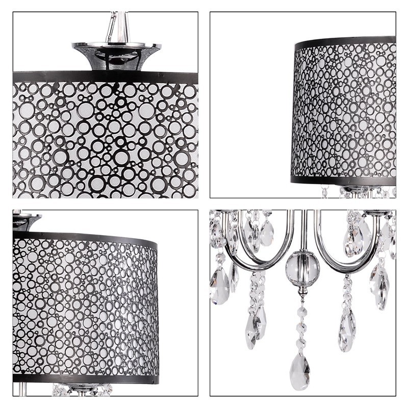 Lámpara de araña clásica tradicional de metal cromado y cristal