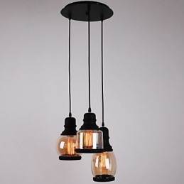 Lámpara colgante minimalista artística de 3 luces con pantalla de vidrio antiguo