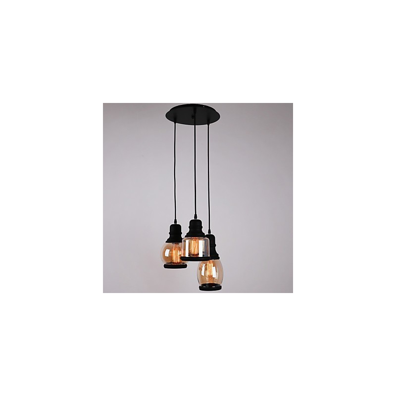 Lámpara colgante minimalista artística de 3 luces con pantalla de vidrio antiguo
