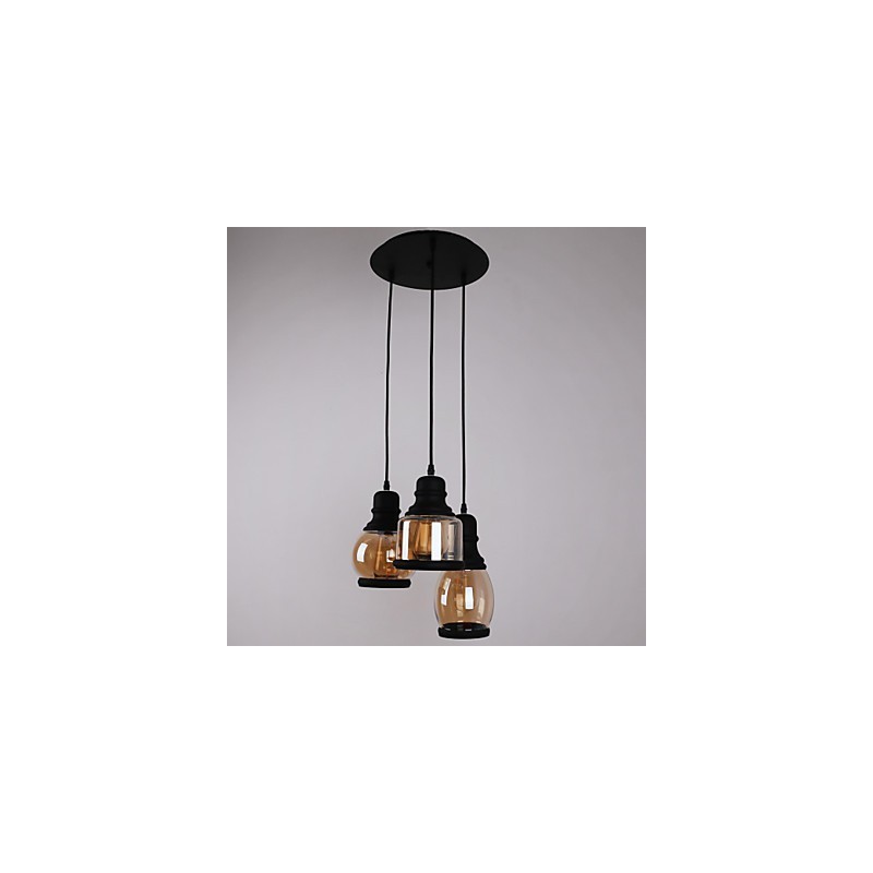 Lámpara colgante minimalista artística de 3 luces con pantalla de vidrio antiguo