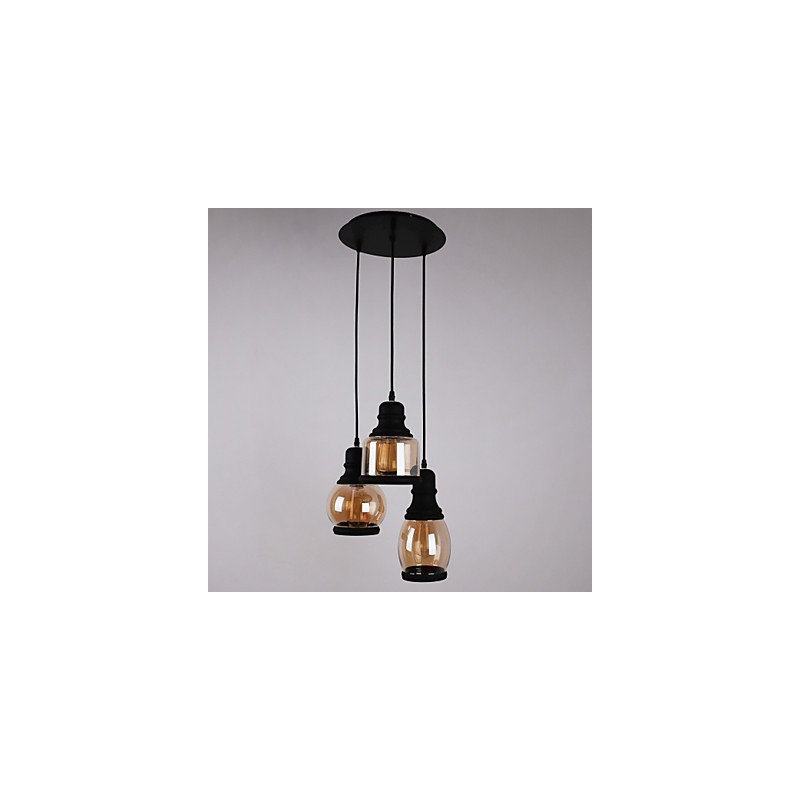 Lámpara colgante minimalista artística de 3 luces con pantalla de vidrio antiguo