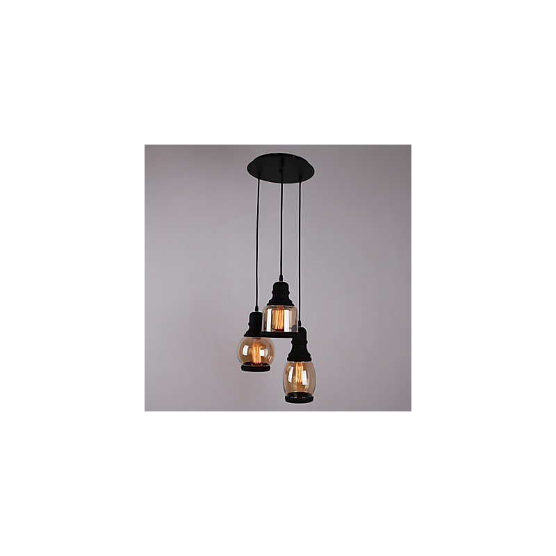 Lámpara colgante minimalista artística de 3 luces con pantalla de vidrio antiguo