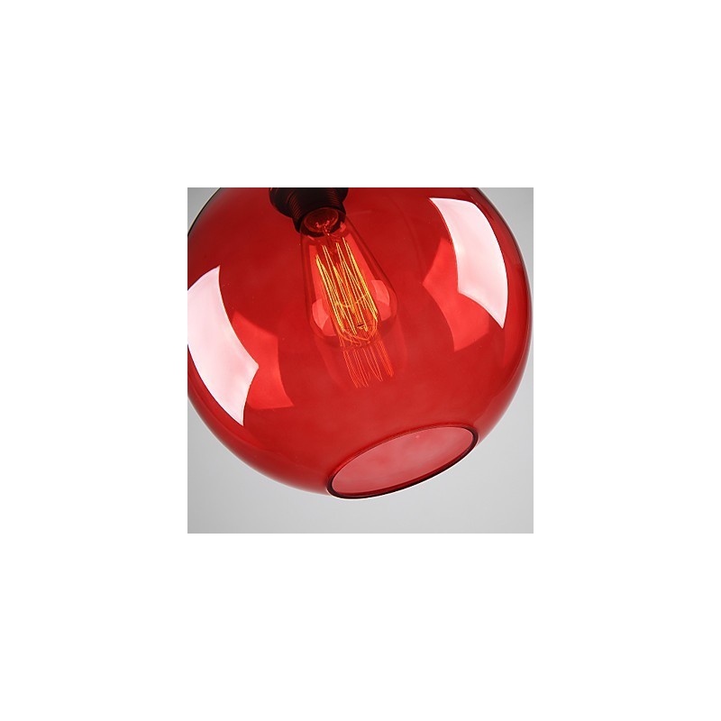 Lámpara colgante moderna de cristal con diseño de burbuja redonda roja