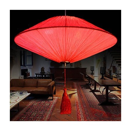 Lámpara colgante de tela marina moderna con hojas de loto y linternas rojas