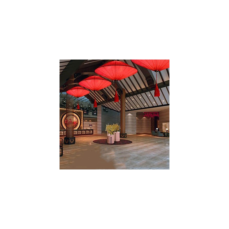 Lámpara colgante de tela marina moderna con hojas de loto y linternas rojas