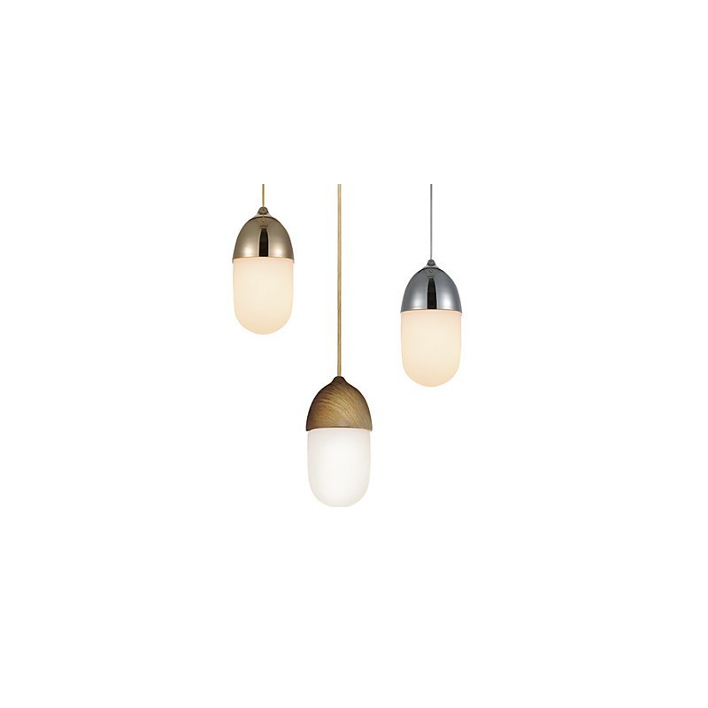 Lámpara colgante Mini Acorn, 1 luz, moderna, simplicidad, acabado en madera cromada dorada, acero al carbono y vidrio.