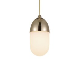 Lámpara colgante Mini Acorn, 1 luz, moderna, simplicidad, acabado en madera cromada dorada, acero al carbono y vidrio.