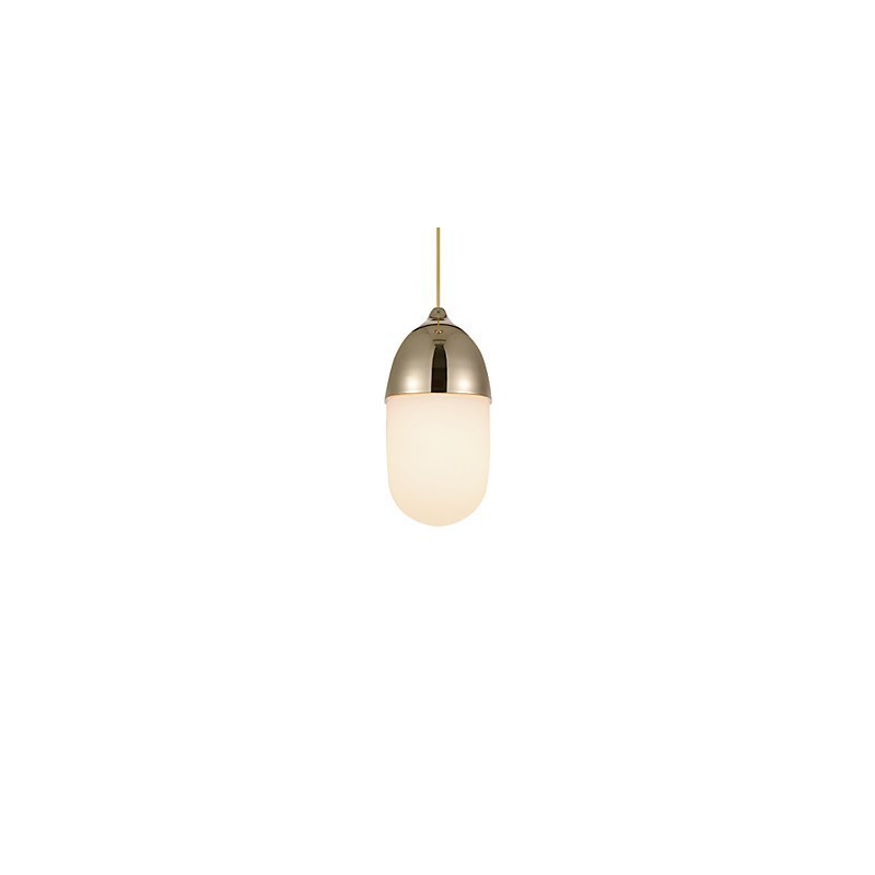 Lámpara colgante Mini Acorn, 1 luz, moderna, simplicidad, acabado en madera cromada dorada, acero al carbono y vidrio.