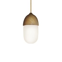 Lámpara colgante Mini Acorn, 1 luz, moderna, simplicidad, acabado en madera cromada dorada, acero al carbono y vidrio.
