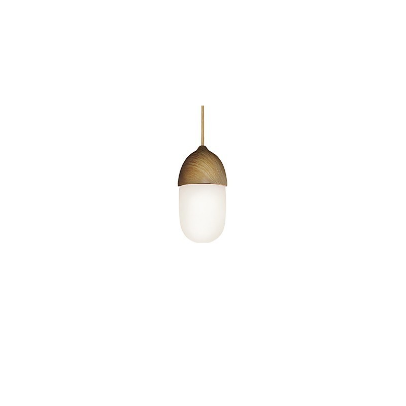 Lámpara colgante Mini Acorn, 1 luz, moderna, simplicidad, acabado en madera cromada dorada, acero al carbono y vidrio.