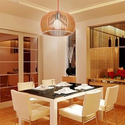Lámpara colgante circular de estilo de diseño en forma de L, 1 luz de madera