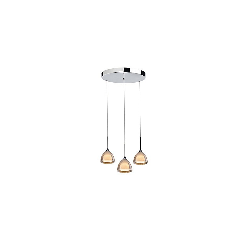Lámpara colgante de isla de 3 luces de dos capas con vidrio agrietado y cromo pulido