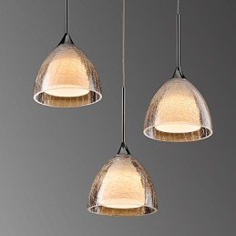 Lámpara colgante de isla de 3 luces de dos capas con vidrio agrietado y cromo pulido