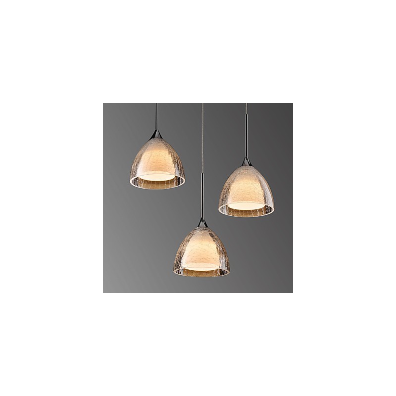 Lámpara colgante de isla de 3 luces de dos capas con vidrio agrietado y cromo pulido