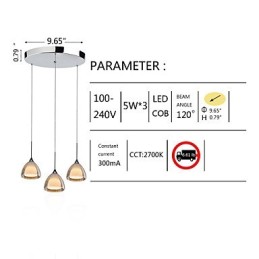 Lámpara colgante de isla de 3 luces de dos capas con vidrio agrietado y cromo pulido