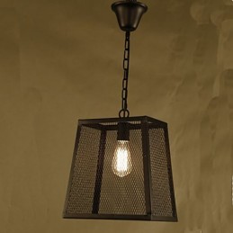 Lámpara de araña de hierro forjado estilo cafetería industrial retro con cubierta de red