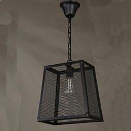 Lámpara de araña de hierro forjado estilo cafetería industrial retro con cubierta de red