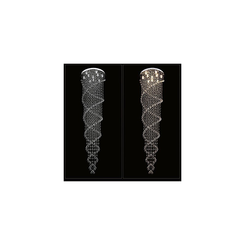 Lámparas de techo colgantes con cristal K9 de doble espiral, diámetro 70 cm, altura 300 cm.