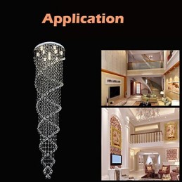 Lámparas de techo colgantes con cristal K9 de doble espiral, diámetro 70 cm, altura 300 cm.