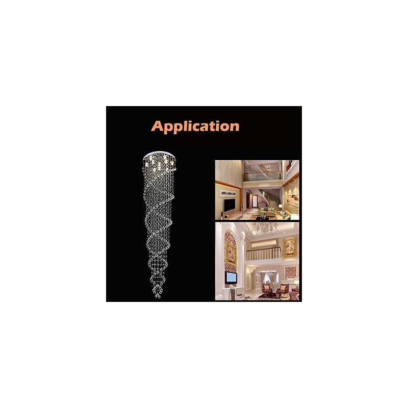 Lámparas de techo colgantes con cristal K9 de doble espiral, diámetro 70 cm, altura 300 cm.