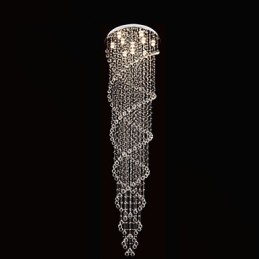 Lámparas de techo colgantes con cristal K9 de doble espiral, diámetro 70 cm, altura 300 cm.