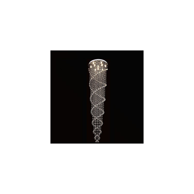 Lámparas de techo colgantes con cristal K9 de doble espiral, diámetro 70 cm, altura 300 cm.