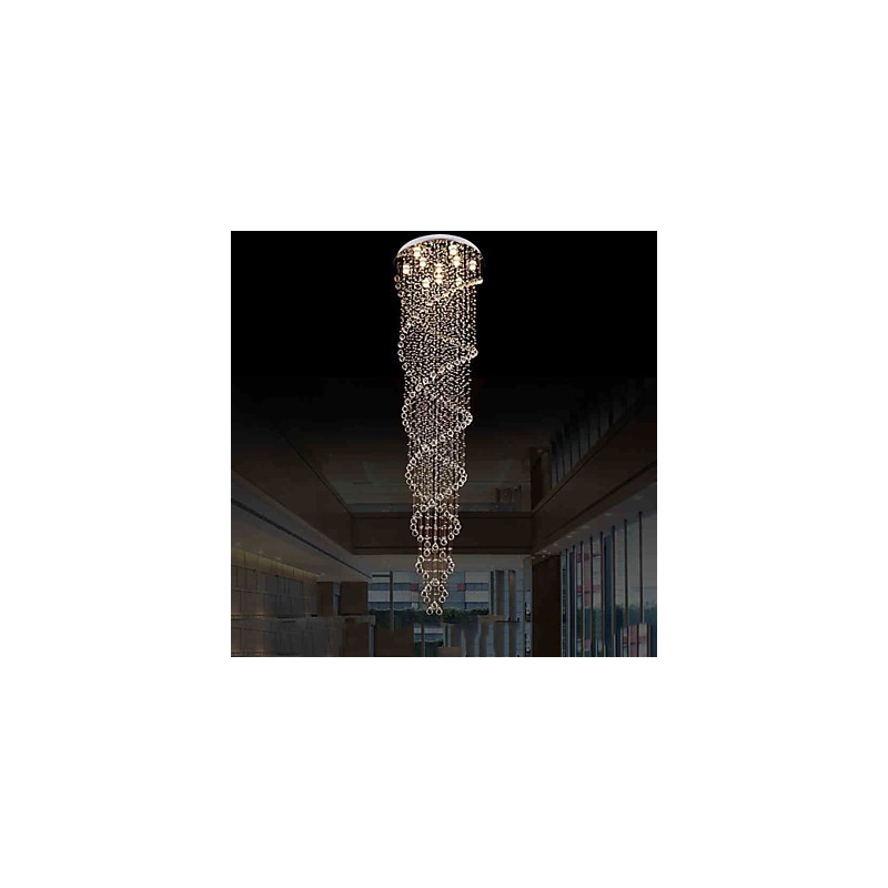 Lámparas de techo colgantes con cristal K9 de doble espiral, diámetro 70 cm, altura 300 cm.