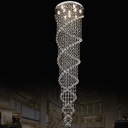 Lámparas de techo colgantes con cristal K9 de doble espiral, diámetro 70 cm, altura 300 cm.