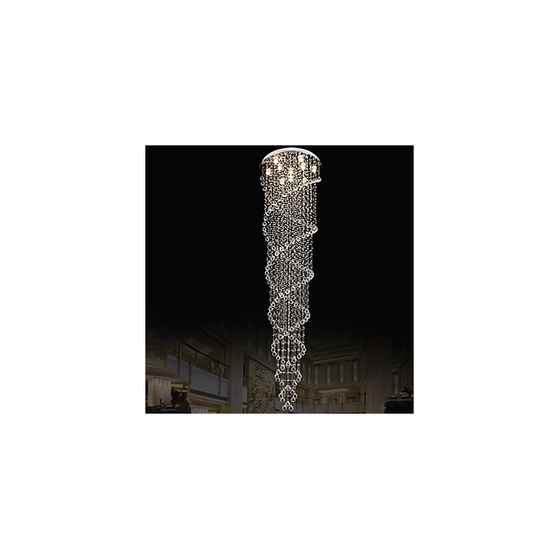 Lámparas de techo colgantes con cristal K9 de doble espiral, diámetro 70 cm, altura 300 cm.