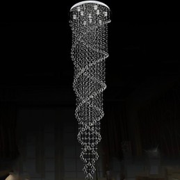 Lámparas de techo colgantes con cristal K9 de doble espiral, diámetro 70 cm, altura 300 cm.