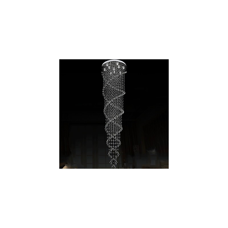Lámparas de techo colgantes con cristal K9 de doble espiral, diámetro 70 cm, altura 300 cm.