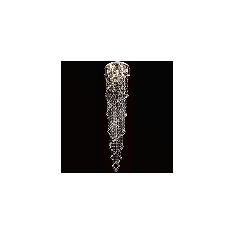 Lámparas de techo colgantes con cristal K9 de doble espiral, diámetro 70 cm, altura 300 cm.
