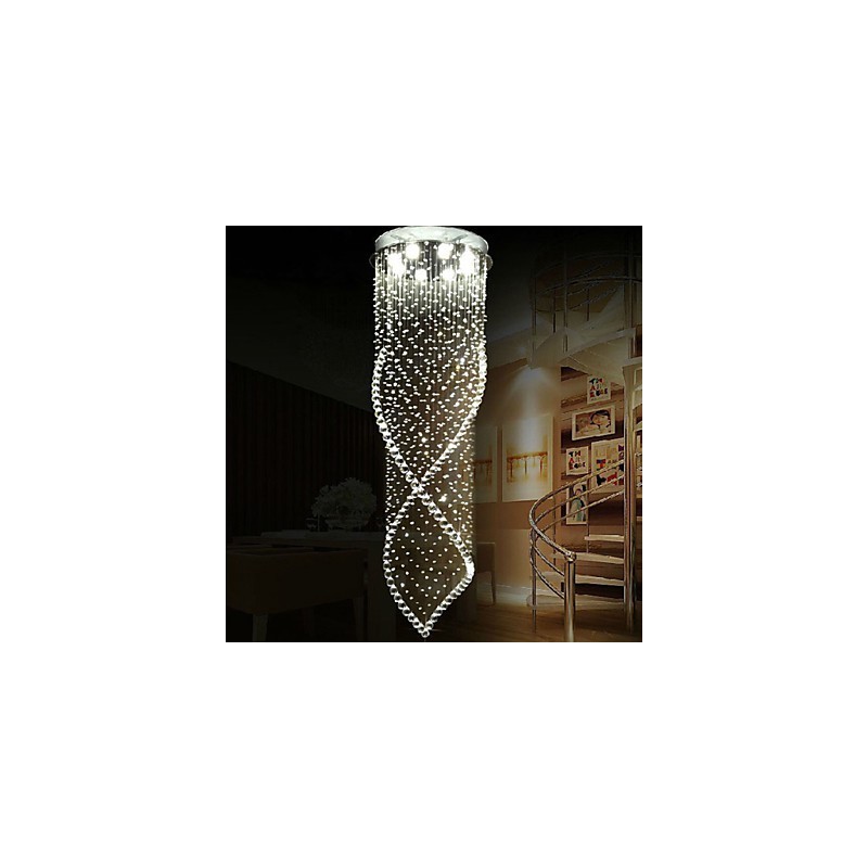 Lámpara colgante de cristal K9 transparente con dosel plateado.