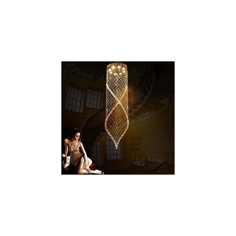 Lámpara colgante de cristal K9 transparente con dosel plateado.