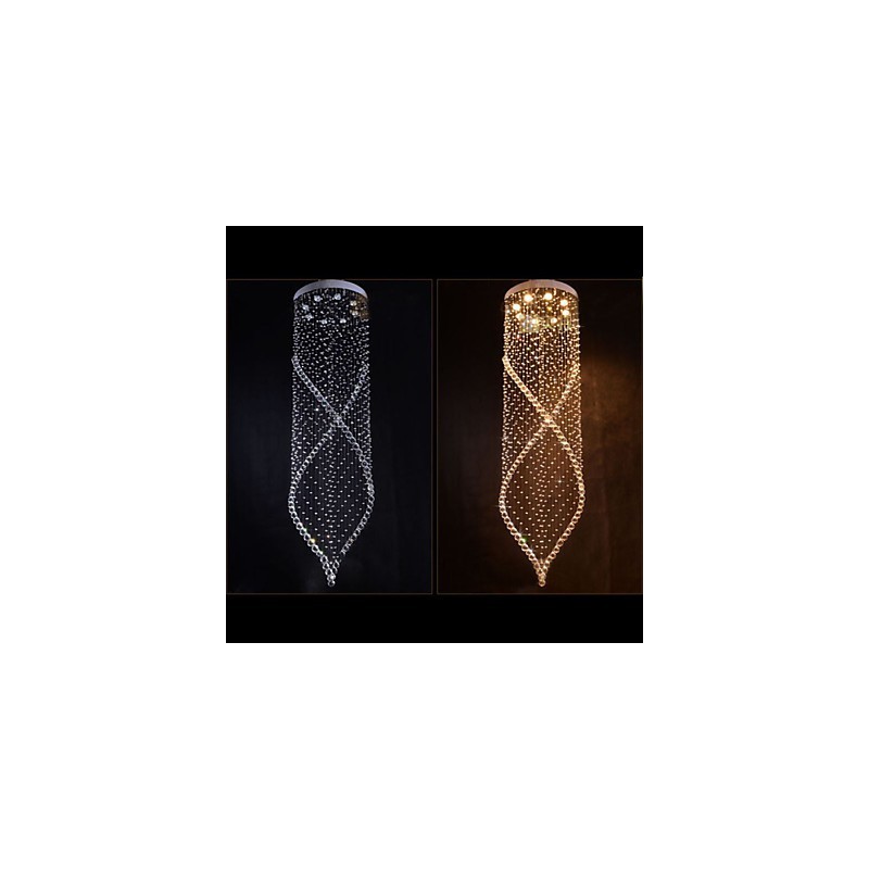 Lámpara colgante de cristal K9 transparente con dosel plateado.