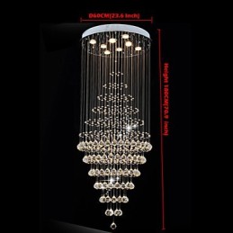 Lámpara colgante de techo de cristal moderna con 8 bombillas de 180 cm de alto.