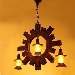 Lámpara de araña de madera antigua, lámpara de salón estilo country americano