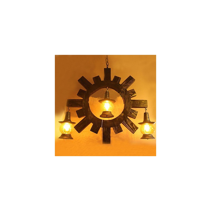 Lámpara de araña de madera antigua, lámpara de salón estilo country americano