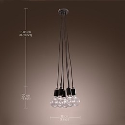 Lámpara colgante moderna con bombilla Edison de 7 cabezas y bola de cristal para loft