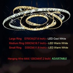 Lámparas de techo colgantes de cristal con 3 anillos en blanco cálido y frío