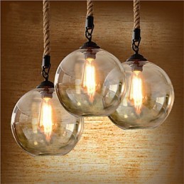 Lámpara colgante de cristal con iluminación retro de cuerda americana para loft