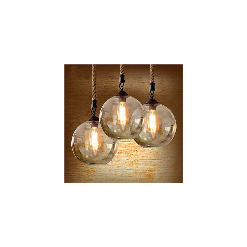 Lámpara colgante de cristal con iluminación retro de cuerda americana para loft