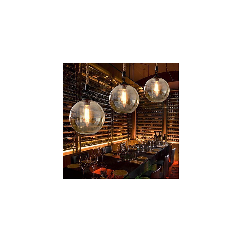 Lámpara colgante de cristal con iluminación retro de cuerda americana para loft