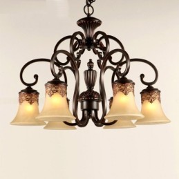 Lámpara colgante de araña de 6 luces, estilo vintage, estilo rústico, de metal y cristal.