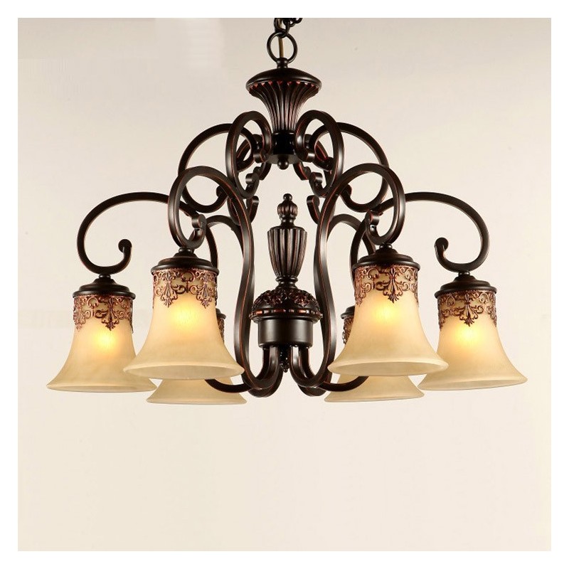 Lámpara colgante de araña de 6 luces, estilo vintage, estilo rústico, de metal y cristal.