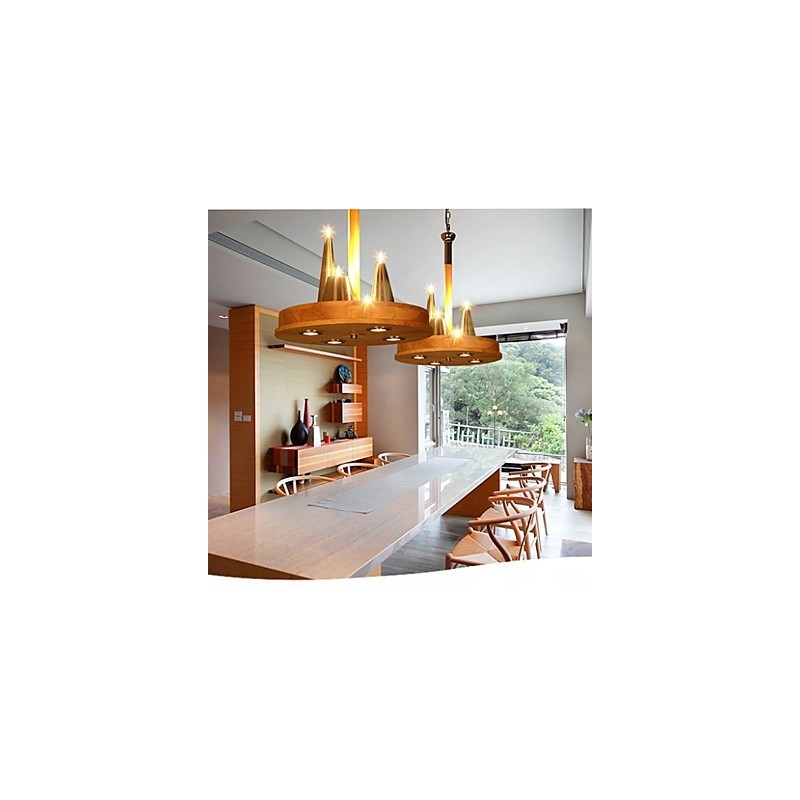 Lámpara colgante de madera maciza estilo americano, cálida y elegante.