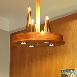 Lámpara colgante de madera maciza estilo americano, cálida y elegante.