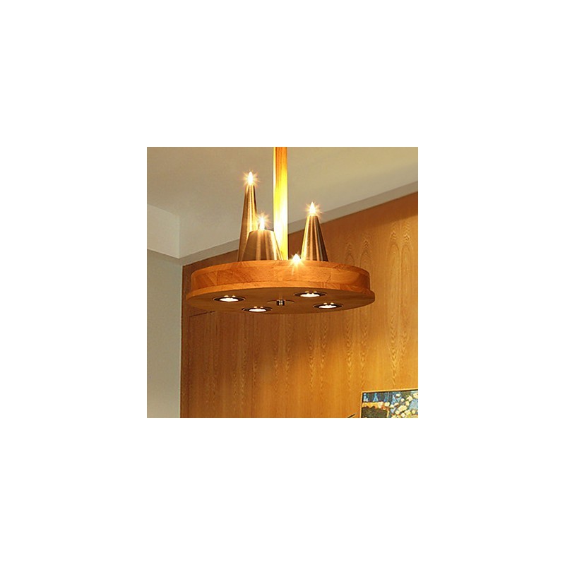 Lámpara colgante de madera maciza estilo americano, cálida y elegante.