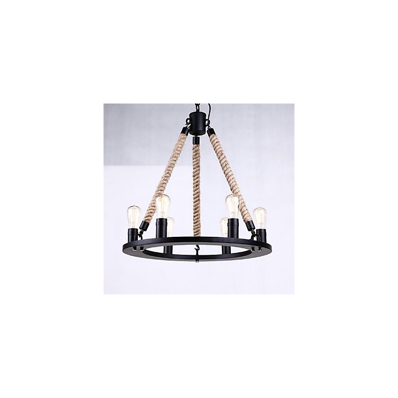 Lámpara colgante de 6 luces estilo rústico de hierro forjado