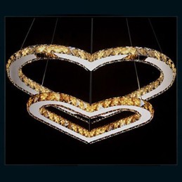Lámpara de araña colgante de cristal K9 transparente o ámbar con forma de corazón doble, lámparas de techo